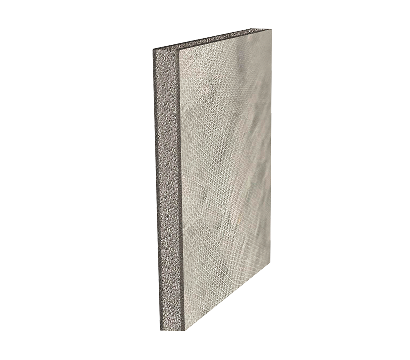 Freestanding rectangular acoustic panel with a dark, speckled foam core and light-grey textured facing, designed for soundproofing, noise reduction, and vibration damping. Ideal for enhancing sound insulation.