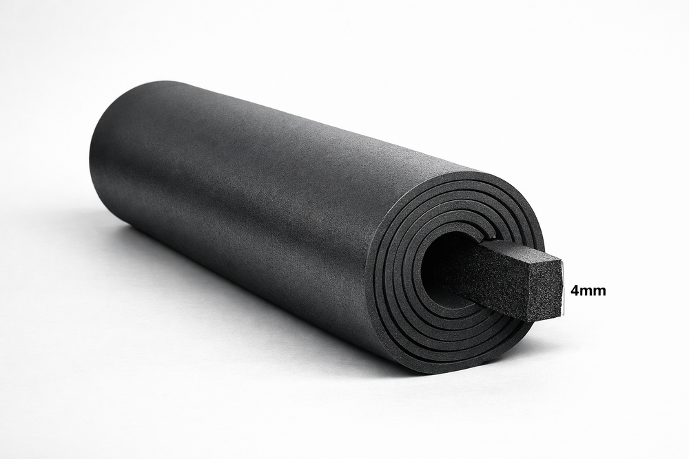 SilentCloud 10 kg MLV Soundproofing Mat (1.2 m x 2.0 m) roll showcasing 4 mm thick black closed-cell foam sheeting, ideal for acoustic insulation, noise reduction, and vibration damping in various applications.