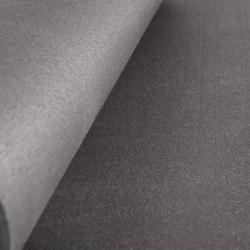 3mm Acoustic Soundproof Underlay Linear Metre – Rubber Sheet for Flooring & Impact Noise Insulation - Noise Reduction Up to 54Silentcloud: Partially unrolled black foam sheeting, ideal for soundproofing floors with excellent acoustic and noise reduction properties.