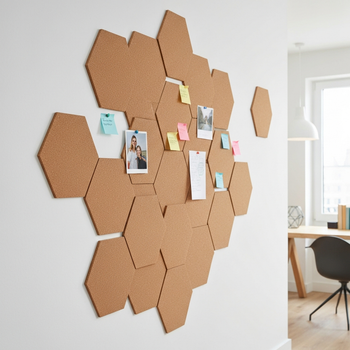 Hexagon Cork Wall Tiles 290x250mm Self-Adhesive Pinboard