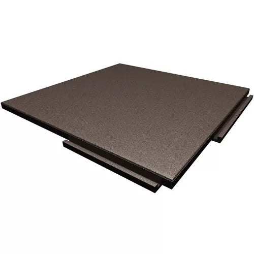 SilentTile 70mm Acoustic Gym Flooring Tiles feature dark-brown interlocking panels with a textured surface, ideal for soundproofing and vibration damping in high-traffic areas, fitness centers, and acoustic-sensitive environments.